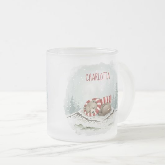 Custom Winter Bear Mug – Sleeping Animal Design フロストグラスマグカップ (正面右)