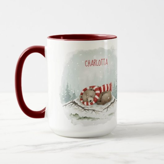 Custom Winter Bear Mug – Sleeping Animal Design マグカップ (左)