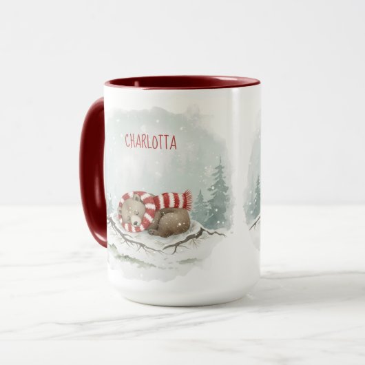 Custom Winter Bear Mug – Sleeping Animal Design マグカップ (正面左)