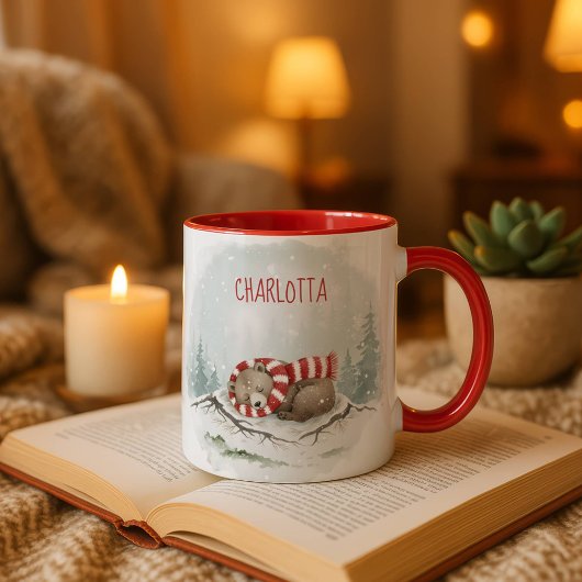Custom Winter Bear Mug – Sleeping Animal Design マグカップ