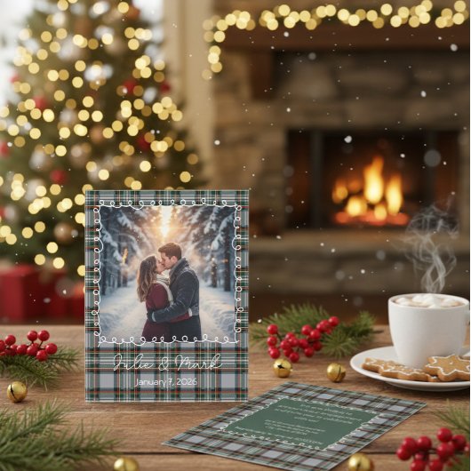 Custom Winter Engagement Photo Card with Tartan シーズンカード