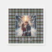 Custom Winter Engagement Photo Card with Tartan スタンダードカクテルナプキン (正面)