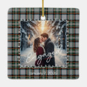 Custom Winter Engagement Photo Card with Tartan セラミックオーナメント (裏面)