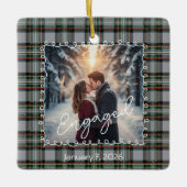 Custom Winter Engagement Photo Card with Tartan  セラミックオーナメント (正面)