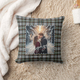 Custom Winter Engagement Photo Pillow with Tartan  クッション