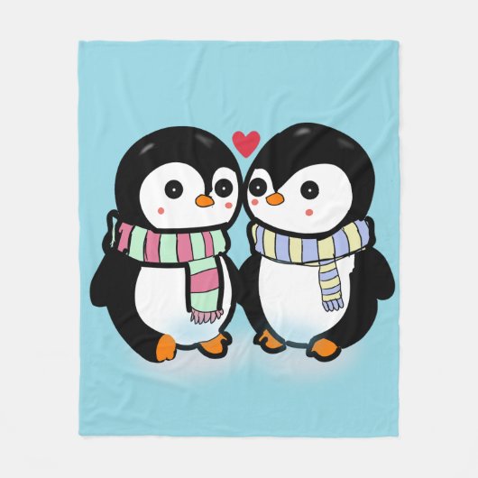 Custom Winter Penguin Love フリースブランケット (正面)