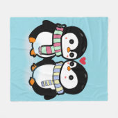 Custom Winter Penguin Love フリースブランケット (正面(横))