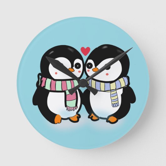 Custom Winter Penguin Love ラウンド壁時計 (正面)