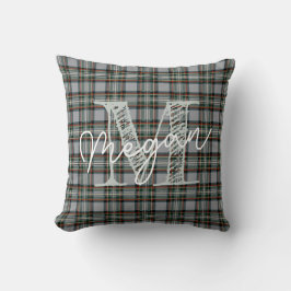 Custom Winter Tartan Pillow with Monogram クッション
