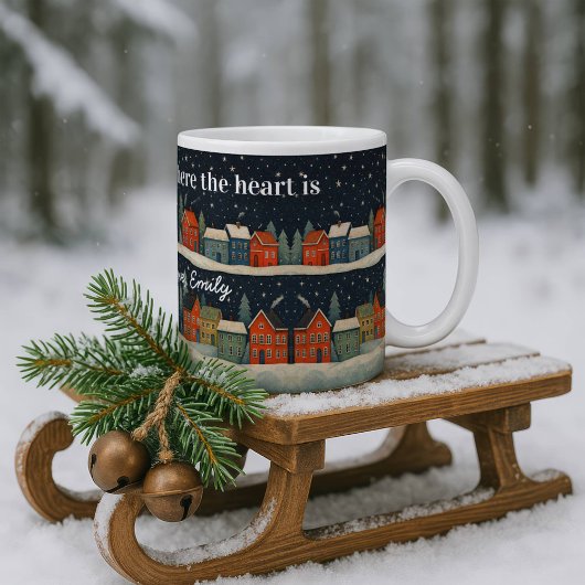 Custom Winter Village Mug with Quote and Name  コーヒーマグカップ