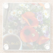 Custom "With Love"  Cup of Coffee & Red Poppies  ガラスコースター (裏面)