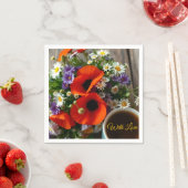 Custom "With Love"  Cup of Coffee & Red Poppies  スタンダードカクテルナプキン (インサイチュ)