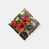 Custom "With Love"  Cup of Coffee & Red Poppies  スタンダードカクテルナプキン (角)