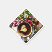 Custom "With Love"  Cup of Coffee & Red Poppies  スタンダードカクテルナプキン (角)