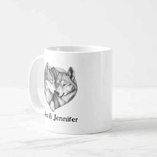 Custom Wolf Couple Names Personalized コーヒーマグカップ (正面左)