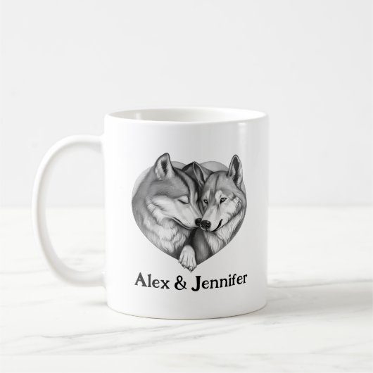 Custom Wolf Couple Names Personalized コーヒーマグカップ (左)