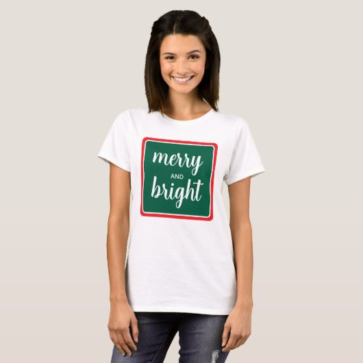 Custom Womens Merry And Bright Christmas Script Tシャツ (正面フル)