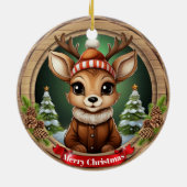 Custom Wooden Framed Deer Holiday Decoration 🦌🎄 セラミックオーナメント (裏面)
