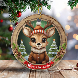 Custom Wooden Framed Deer Holiday Decoration 🦌🎄 セラミックオーナメント