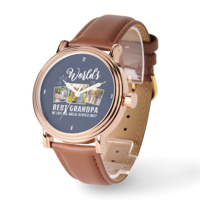 Custom World's Best Grandpa 3 Photo  腕時計 (傾斜)