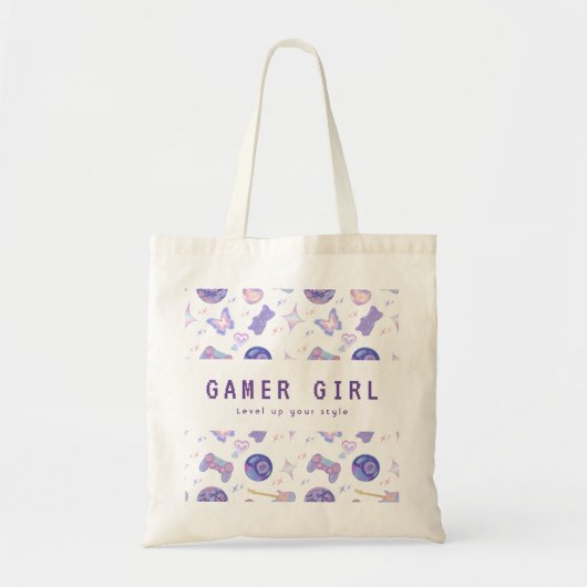 Custom Y2K Purple Kitsch Disco Gamer Girl Pattern トートバッグ (正面)