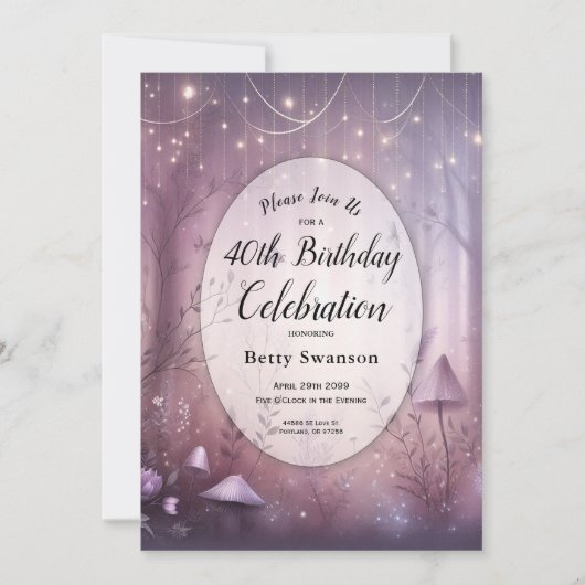 Custom Year Magical Lavender Fairy Lights Birthday 招待状 (正面)