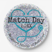 Custom Year Match Day Blue Glitter Stethoscope ペーパープレート (正面)