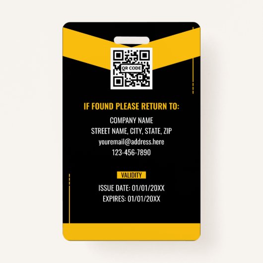 Custom Yellow Black Graphic Design Employee ID  バッジ (裏面)
