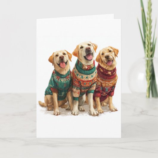 Custom Yellow Lab Christmas Ugly Sweater Holiday カード (正面)
