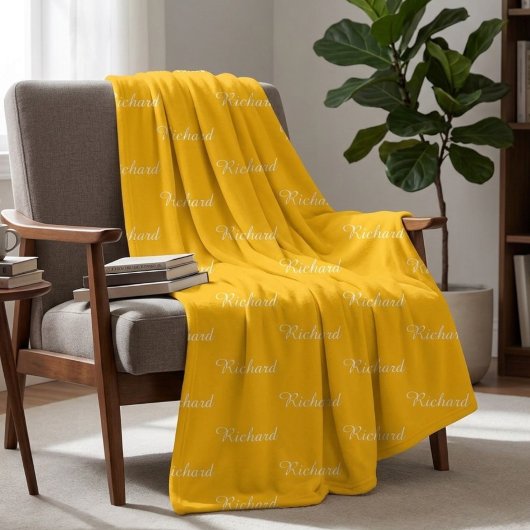 Custom Yellow Name Blanket – Sun Yellow Cozy Throw フリースブランケット