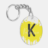 Custom Yellow Splash Initial Acrylic Keychain キーホルダー (正面左)