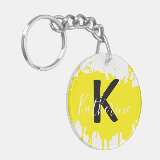Custom Yellow Splash Initial Acrylic Keychain キーホルダー (正面左)
