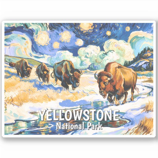 Custom Yellowstone Wildlife Buffalo Vibrant Nature シール (正面)