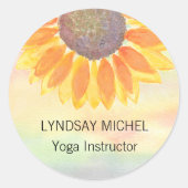 Custom Yoga Instructor Sunflower ラウンドシール (正面)
