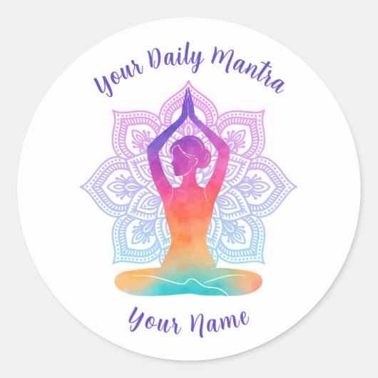 Custom Yoga Sticker with Name & Mantra ラウンドシール (正面)