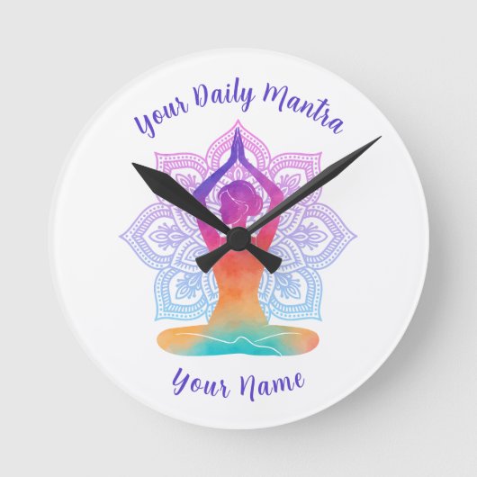 Custom Yoga Wall Clock with Name & Mantra ラウンド壁時計 (正面)