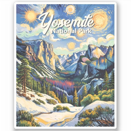 Custom Yosemite Tunnel View Winter Van Gogh Style シール (正面)
