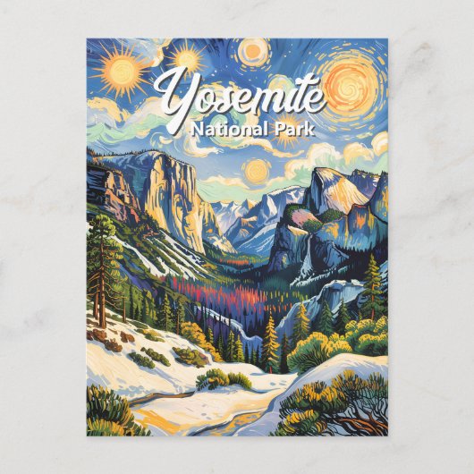 Custom Yosemite Tunnel View Winter Van Gogh Style ポストカード (正面)