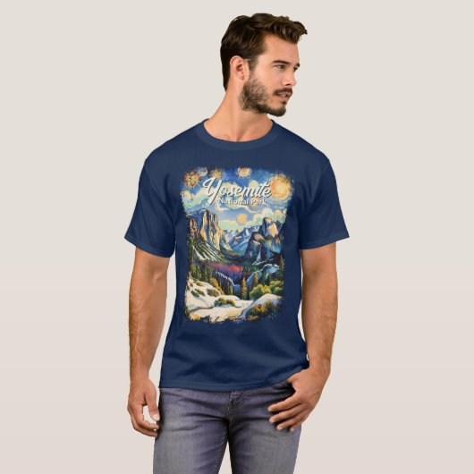 Custom Yosemite Tunnel View Winter Van Gogh Style Tシャツ (正面フル)