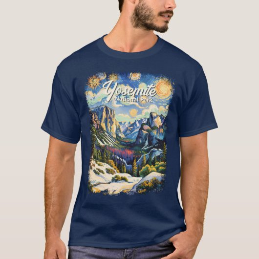 Custom Yosemite Tunnel View Winter Van Gogh Style Tシャツ (正面)