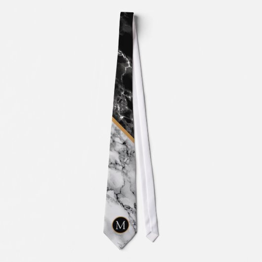 Custom Your Letter Black and White Marble Neck Tie ネクタイ (正面)