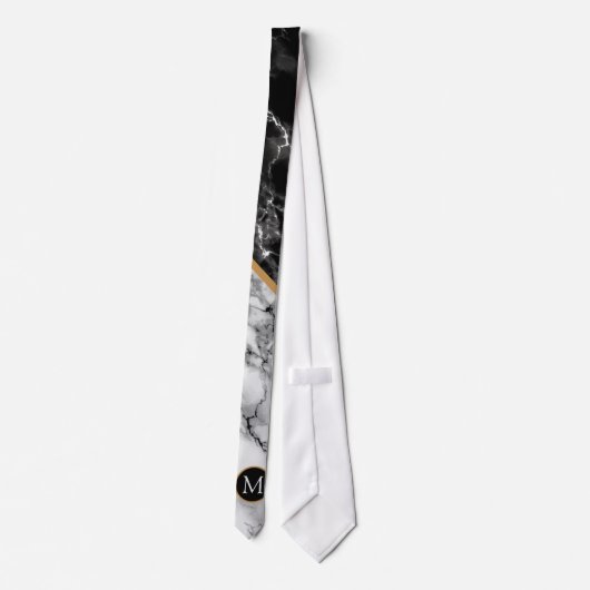 Custom Your Letter Black and White Marble Neck Tie ネクタイ (裏面)