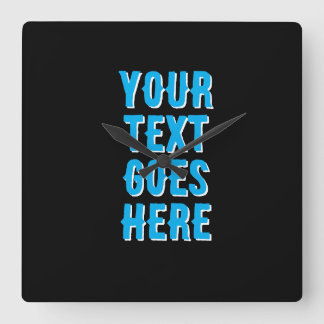 custom your text goes here, black with blue text スクエア壁時計