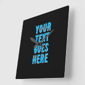 custom your text goes here, black with blue text スクエア壁時計 (傾斜)
