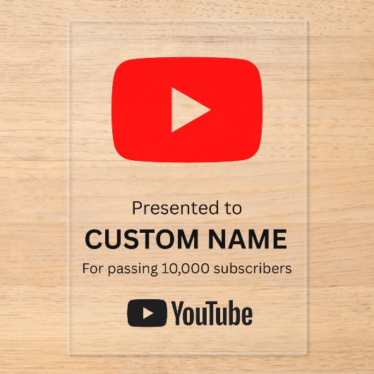 Custom youtube play button transparent アクリル招待状 (正面)