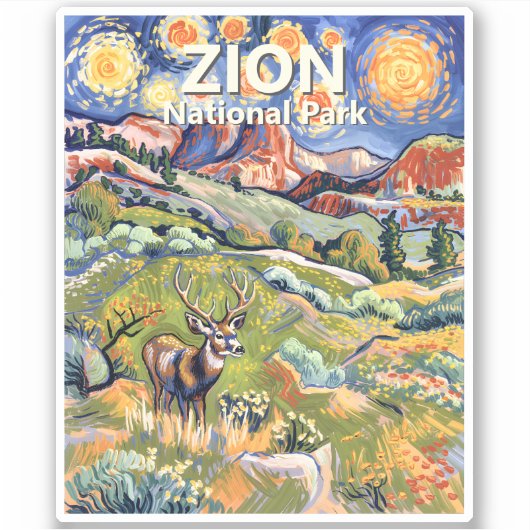 Custom Zion National Park Animal Deer Colorful シール (正面)