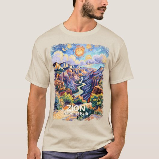 Custom Zion National Park Canyon Sunset Colorful Tシャツ (正面)