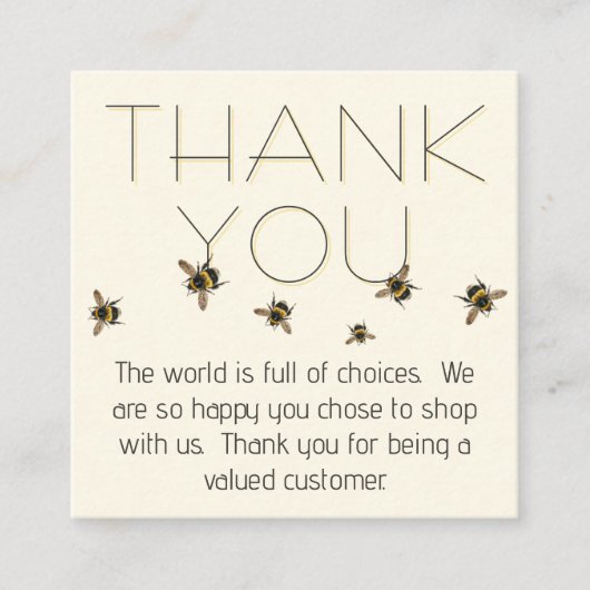 Customer Thank You Bees QR code スクエア名刺 (正面)