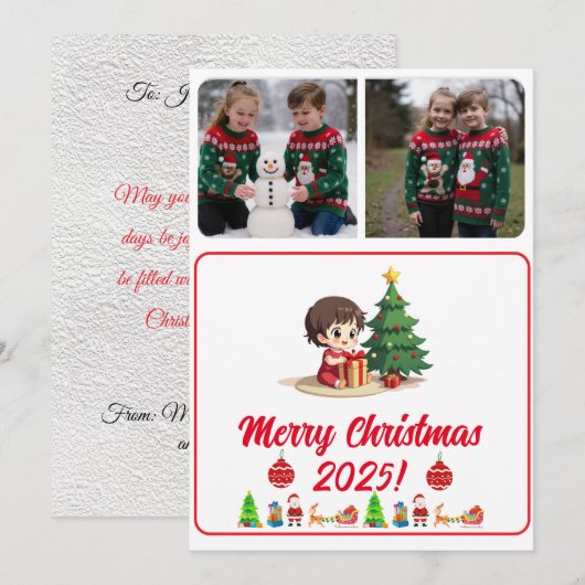 Customisable 2 Photo Traditional Christmas Card (正面/裏面)