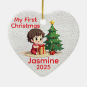 Customisable Baby's First Christmas Heart セラミックオーナメント (裏面)
